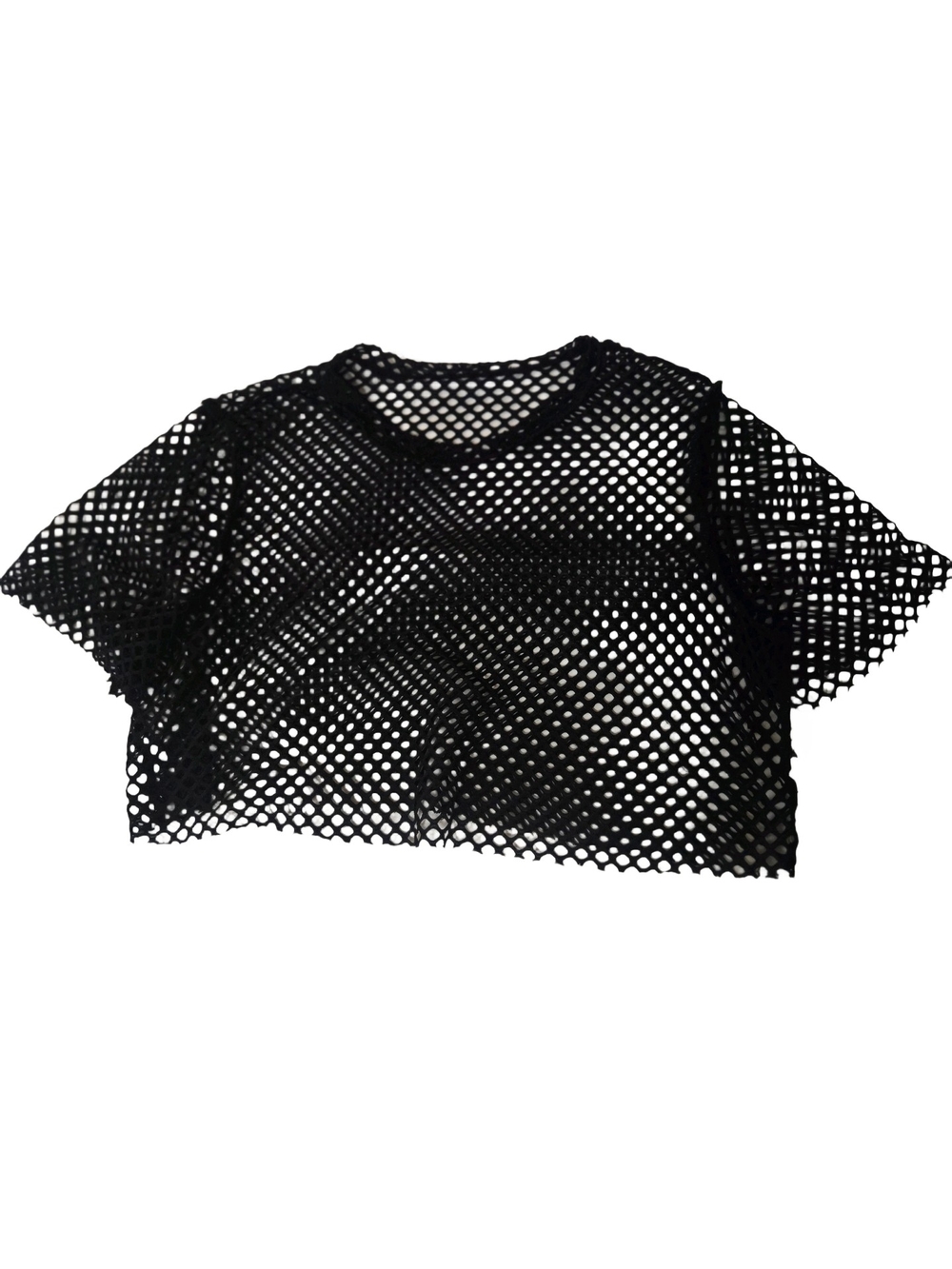 Black Mesh Cropped Tee - Women Tops OS